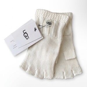 UGG Women's Fingerless Knit Gloves Ivory Ribbed Cozy | One Size